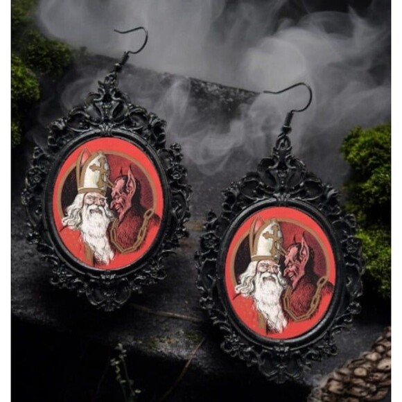 Krampus & Saint Nicholas Earrings Christmas Jewelry Merry Krampus - Picture 1 of 1